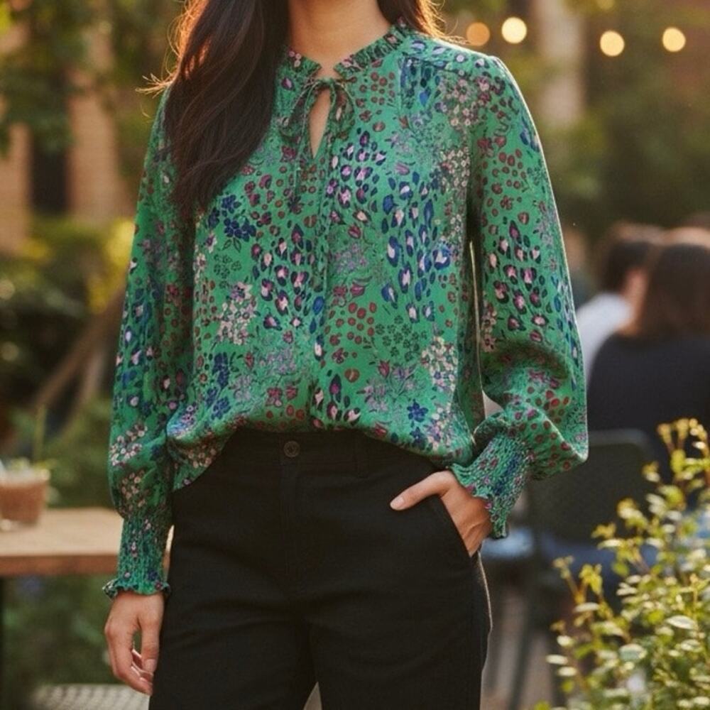 Never Fully Dressed Green Animal-print Petal Top In Crepe